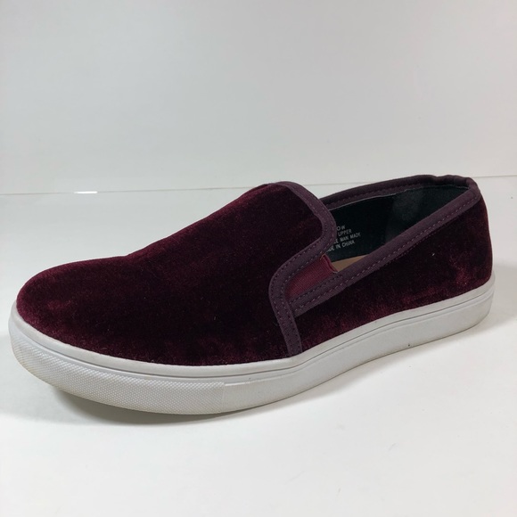 Lane Bryant Shoes - Lane Bryant Maroon Velvet Flat Slip On Sneakers